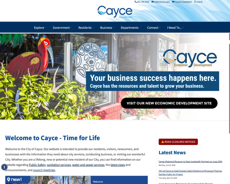 City of Cayce Homepage Screenshot